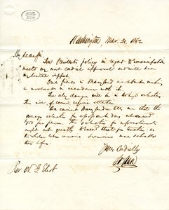 Lettera firmata S.P. Chase, Washington, a W.G. Eliot, 31 marzo 1862 da Salmon P. Chase