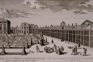 Veduta di una delle aranciere nel giardino del Principe di Schwarzenberg, Vienna, inciso da Georg-Daniel Heumann, pubblicato c.1724-37 da Salomon (after) Kleiner