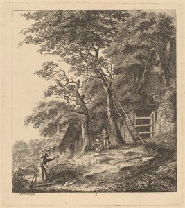 Un Pescatore e Due Bambini in un Paesaggio con Capanne di Paglia da Salomon Gessner