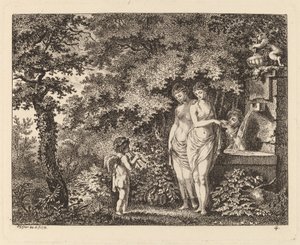 Eros con tre ragazze a una fontana da Salomon Gessner