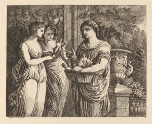 Venditore di figurine con due ragazze da Salomon Gessner