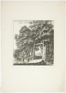 Pesca da una finestra, terza tavola di Paysages Dédiés à M. Warelet da Salomon Gessner