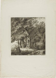 Ninfa che si nasconde su un albero, ottava tavola da Paysages Dédiés à M. Warelet da Salomon Gessner