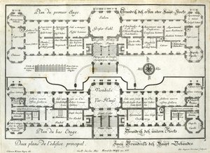 Planimetria del piano terra e del piano nobile del castello superiore da Salomon Kleiner