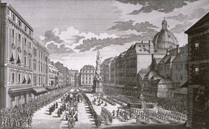 Veduta di una processione nel Graben incisa da Georg-Daniel Heumann (1691-1759)