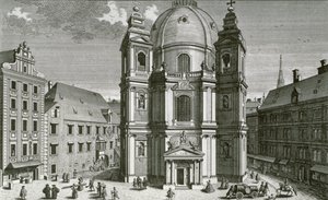 Veduta della Peterskirche, Vienna incisa da Johann Bernard Hattinger