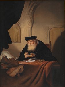 Un vecchio che conta i suoi soldi da Salomon Koninck
