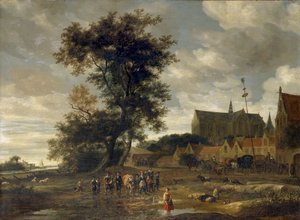 Scena davanti a un Palo di Maggio con la Chiesa di Alkmaar sullo Sfondo