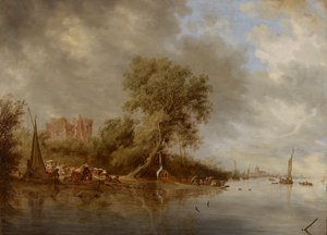 Paesaggio fluviale con le rovine del castello di Egmond da Salomon van Ruysdael