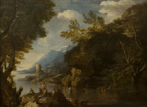 Paesaggio con figure e barche