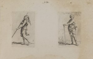 (Serie di figurine) Uomo con cappello piumato, vista laterale da Salvator Rosa