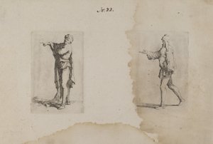 (Serie di figurine) Uomo in piedi che punta a sinistra da Salvator Rosa