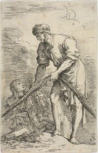 Un uomo che tira una rete, con due figure dietro di lui, dalla serie Figurine da Salvator Rosa