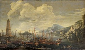 Porto con faro e navi da Salvator Rosa