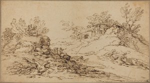 Paesaggio roccioso con una casa rustica