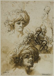 Schizzi di uomini turbolenti (recto); frammento di figura e schizzi di ornamenti architettonici fogliati (verso) da Salvator Rosa
