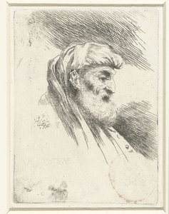 Testa di un vecchio con barba, Piccolo studio di teste con copricapi orientali (titolo della serie) da Salvatore Castiglione (signed by artist)