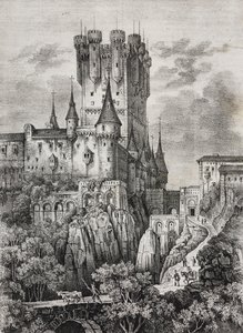 Alcazar di Segovia, Spagna, litografia di Salvatore Puglia da Poliorama Pittoresco, n 36, 12 aprile