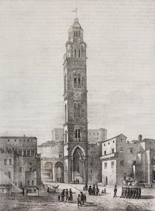 Campanile della cattedrale di Gaeta, Lazio, Italia, litografia di Salvatore Puglia da disegno di Pasquale Mattei (1813-1879), da Poliorama Pittoresco, n.48, 6 luglio da Salvatore Puglia