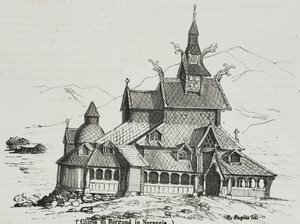 Chiesa di legno di Borgund, Norvegia, litografia di Salvatore Puglia da Poliorama Pittoresco, n 40, 14 maggio