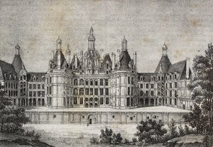 Castello di Chambord, Francia, litografia di Salvatore Puglia da Poliorama Pittoresco, n 39, 6 maggio