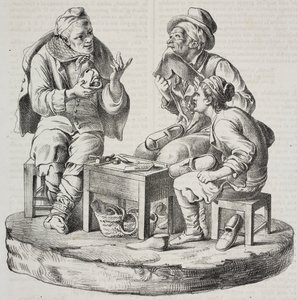 Calzolaio in disputa, statuette di Giacomo Bongiovanni e Giuseppe Vaccaro, litografia di Salvatore Puglia da Poliorama Pittoresco, n 32, 18 marzo