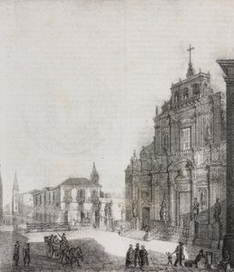 Facciata della Basilica di San Sebastiano ad Acireale, Sicilia, Italia, litografia di Salvatore Puglia da Poliorama Pittoresco, n. 39, 3 maggio da Salvatore Puglia