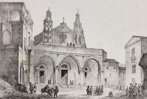 Facciata della cattedrale di Sessa Aurunca, Campania, Italia, litografia di Salvatore Puglia da disegno di Pasquale Mattei da Poliorama Pittoresco, n. 42, 24 maggio da Salvatore Puglia