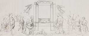 Natività di Fontignano, Adorazione dei pastori, litografia di Salvatore Puglia dopo un dipinto di Pietro Perugino (circa 1450-1523) da Poliorama Pittoresco, n 42, 24 maggio da Salvatore Puglia