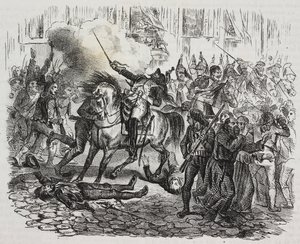 Insurrezione di Madrid, litografia di Salvatore Puglia dalla Storia di Napoleone di Cesare Malpica (1804-1848) da Poliorama Pittoresco, n 47, 1 luglio