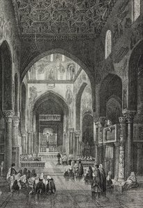 Interno della Cappella Palatina nel Palazzo dei Normanni o Palazzo Reale a Palermo, Sicilia, Italia, litografia di Salvatore Puglia da Poliorama Pittoresco, n 41, 21 maggio