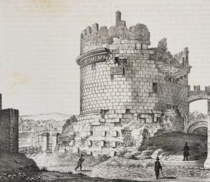 Mausoleo di Cecilia Metella sulla Via Appia, Roma, Lazio, Italia, litografia di Salvatore Puglia da Poliorama Pittoresco, n.20, 21 dicembre da Salvatore Puglia