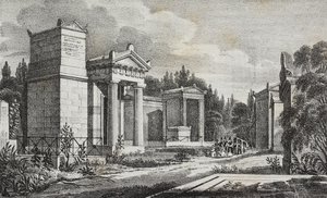 Cimitero di Père-Lachaise, Parigi, Francia, litografia di Salvatore Puglia da Poliorama Pittoresco, n 19, 17 dicembre
