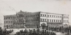 Palazzo Reale ad Atene, Grecia, litografia di Salvatore Puglia da Poliorama Pittoresco, n 5, 9 settembre da Salvatore Puglia