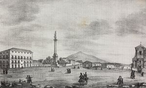 Piazza della Statua a Catania, Sicilia, Italia, litografia di Salvatore Puglia da Poliorama Pittoresco, n 15, 19 novembre