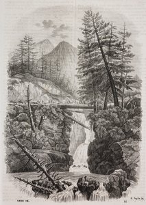 Ponte sospeso sui monti Pirenei, Spagna, litografia di Salvatore Puglia da Poliorama Pittoresco, n. 16, 23 novembre