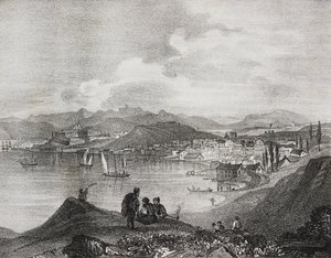 Veduta di Corfù dal Monte Oliveto, Isole Ionie, Grecia, litografia di Salvatore Puglia da Poliorama Pittoresco, n.25, 25 gennaio da Salvatore Puglia