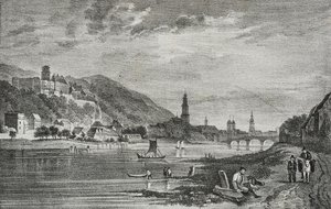 Veduta di Heidelberg, Germania, litografia di Salvatore Puglia da Poliorama Pittoresco, n 28, 19 febbraio