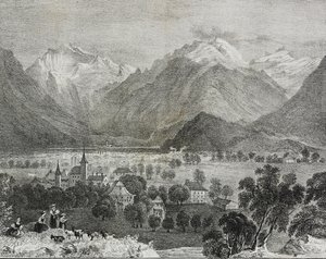 Veduta di Interlaken, Svizzera, da Poliorama Pittoresco, n. 36, 16 aprile