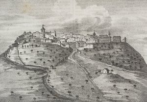 Vista di Montefuscolo, oggi Montefusco, Campania, Italia, da Poliorama Pittoresco, n. 41, 20 maggio da Salvatore Puglia