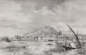 Veduta di Napoli dal mare, Campania, Italia, litografia di Salvatore Puglia da Poliorama Pittoresco, n 2, 17 agosto