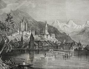 Veduta di Thun, Canton Berna, Svizzera, da Poliorama Pittoresco, n. 35, 9 aprile da Salvatore Puglia