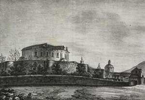 Veduta del castello di Acerra, Campania, Italia, litografia di Salvatore Puglia da Poliorama Pittoresco, n 30, 5 marzo da Salvatore Puglia