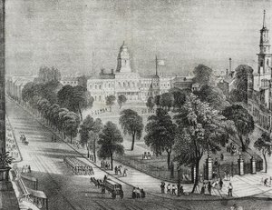 Veduta del parco e del Municipio di New York, Stati Uniti d