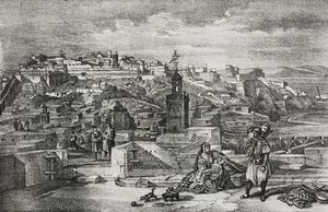 Vista della cittadella di Tangeri, Marocco, litografia di Salvatore Puglia da Poliorama Pittoresco, n. 26, 3 febbraio