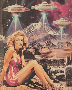 Invasione di UFO nel deserto retrò
