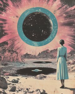 Donna retrò nel mondo degli alieni