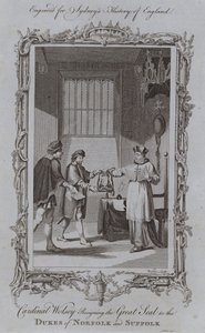 Il cardinale Wolsey consegna il Gran Sigillo ai duchi di Norfolk e Suffolk da Samuel (after) Wale