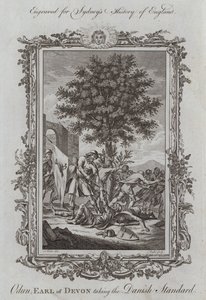 Odun, conte del Devon, prende lo stendardo danese (incisione) da Samuel (after) Wale