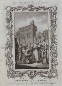 Paolino battezza Edwin, il primo re cristiano di Northumbria, a York (incisione) da Samuel (after) Wale